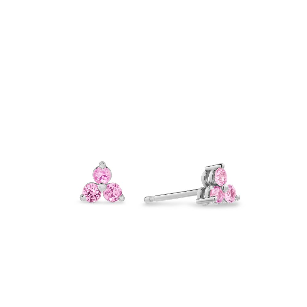 Natalia Trillium Petite Stud Earrings -Pink Sapphires White Gold