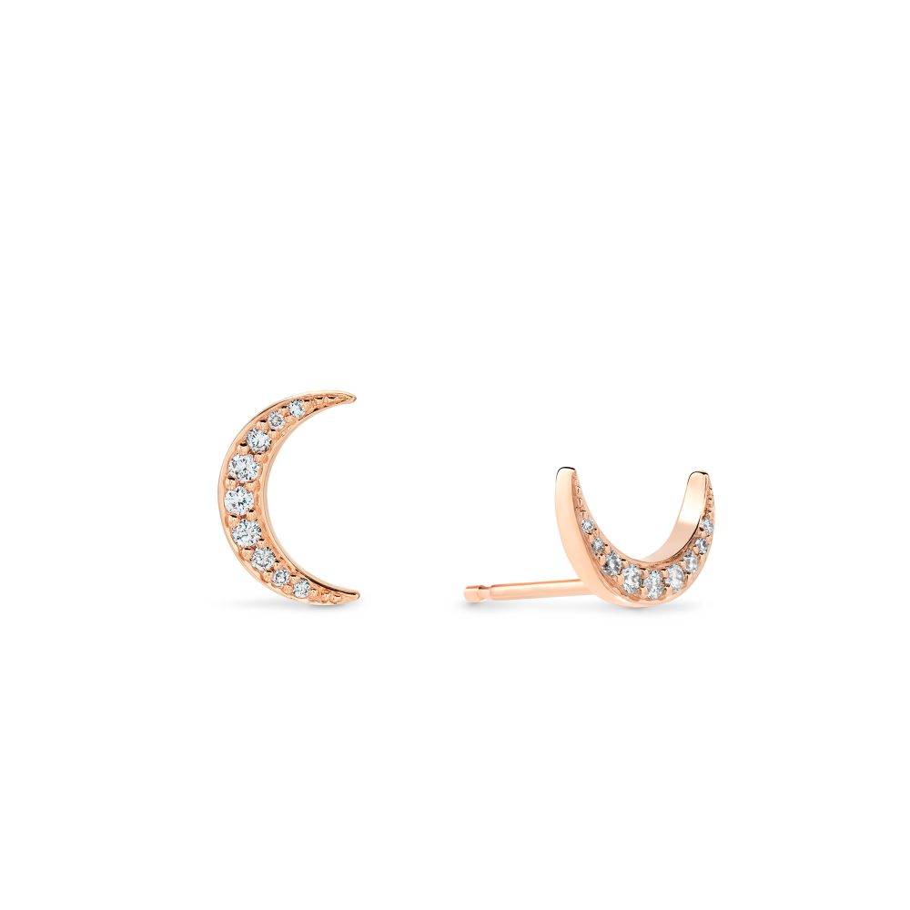 Portia Moon Stud Earrings rose gold with diamonds