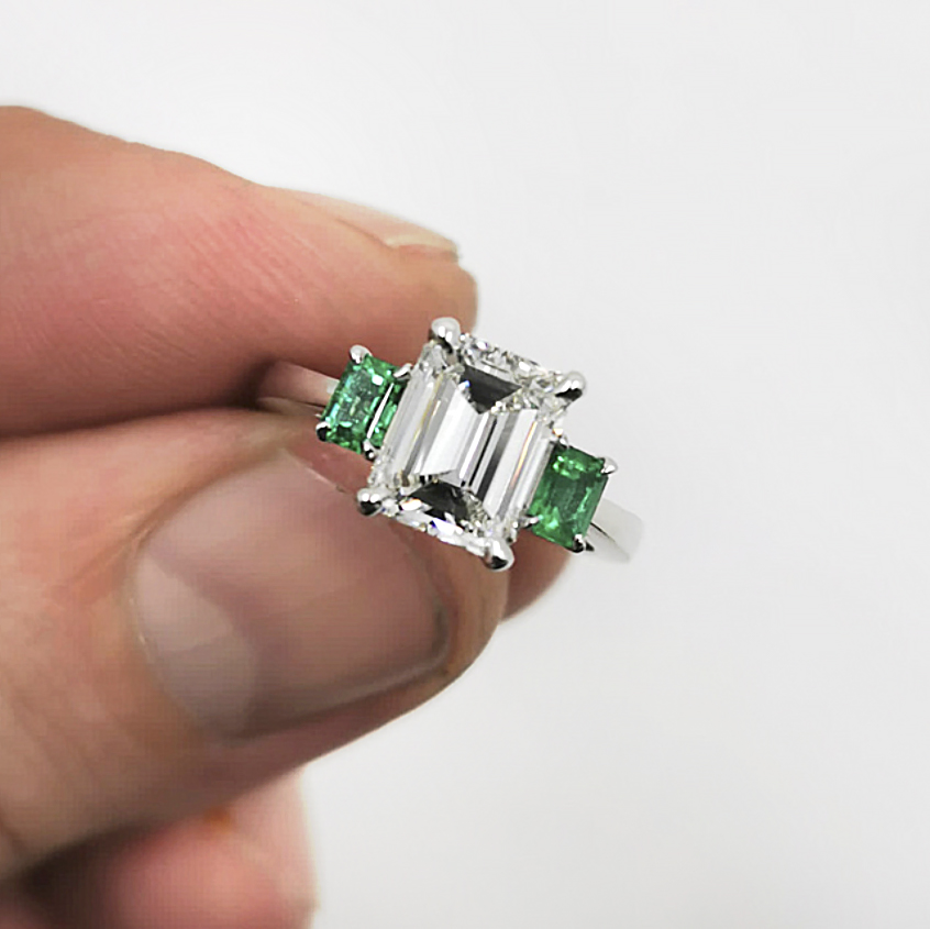 Emerald and Diamond Ring in White Gold Emerald Cut