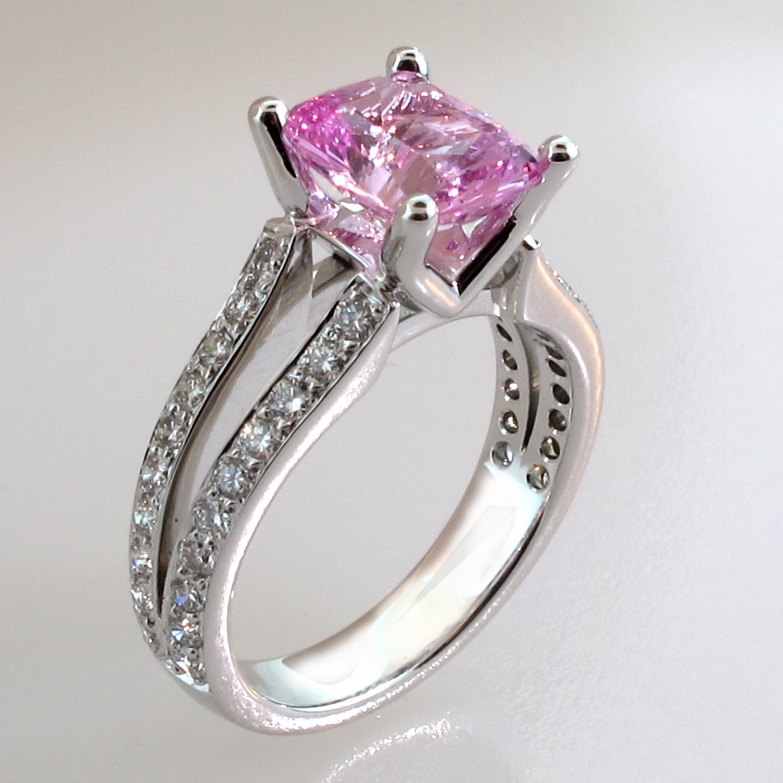 Pink Stone Engagement Ring Princess-Cut 4-prong double-shank white gold