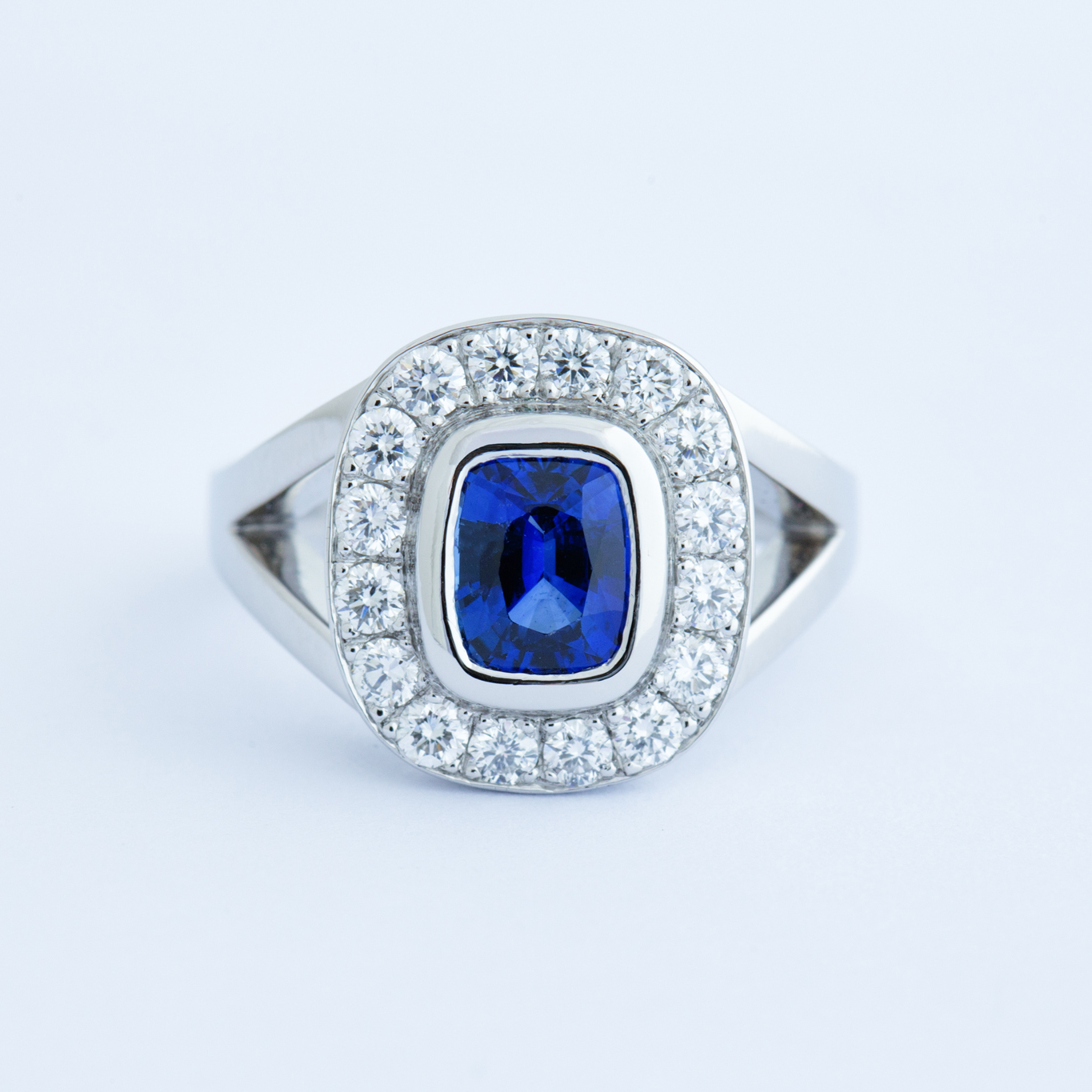Diamond and Sapphire Engagement Ring in White Gold