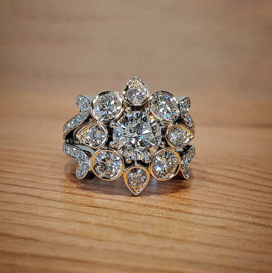 Diamond flower ring engagement ring