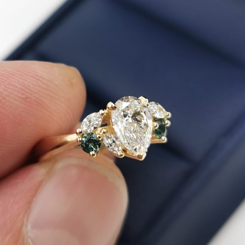 Diamond Engagement ring with sapphire diamonds