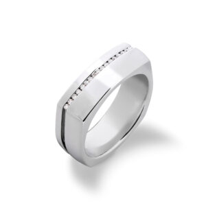 Men's Ring with Channel Set Diamonds in White Gold