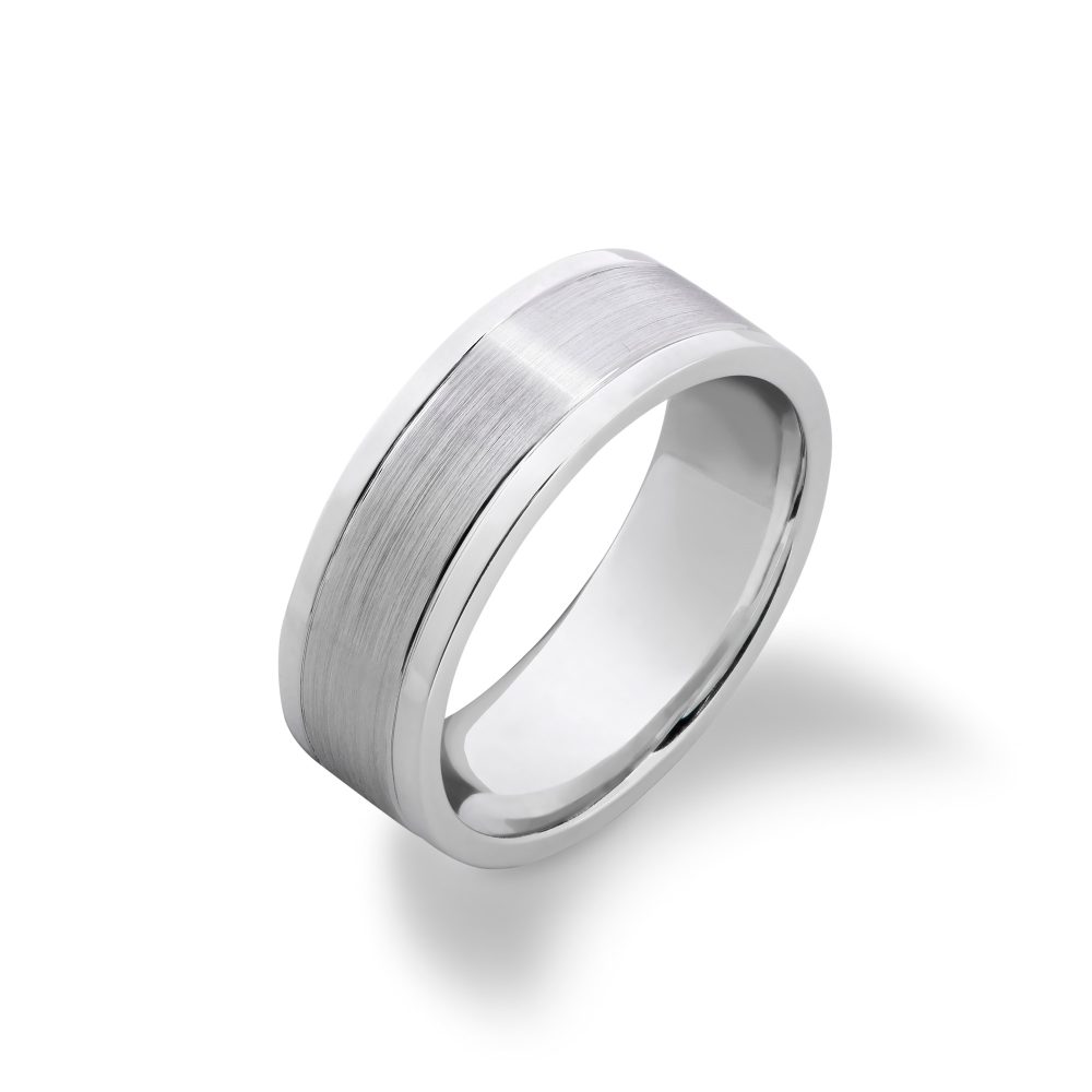 Men's Band with Grooves in White Gold
